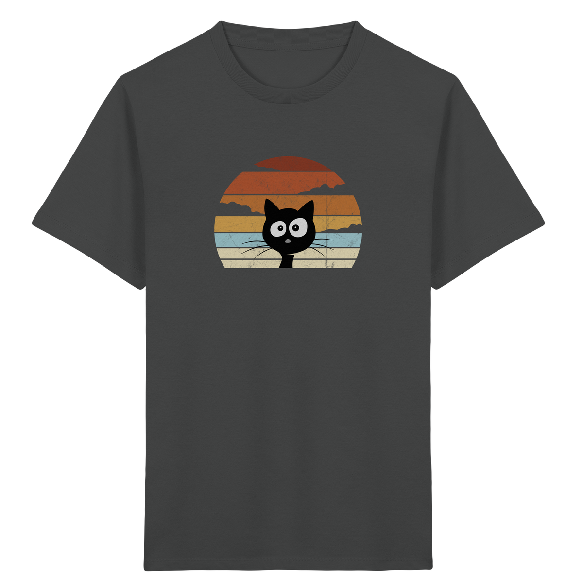 Retro schwarze Katze vor Sonnenuntergang - Kids Organic Shirt
