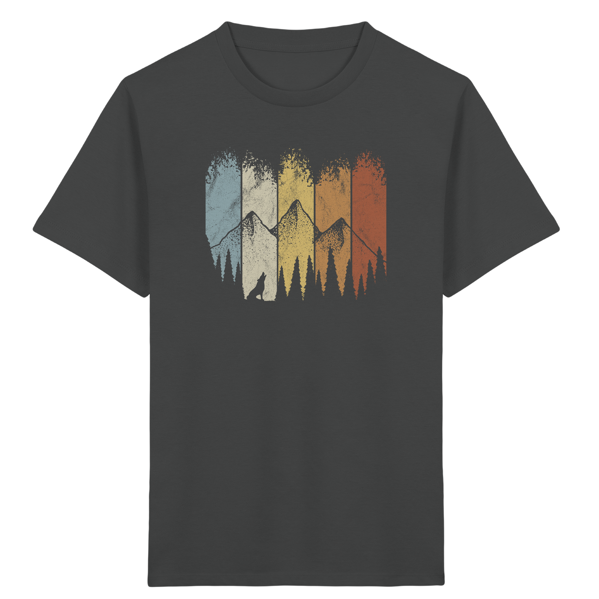 Retro Wald, Berge und Wolf  - Kids Organic Shirt