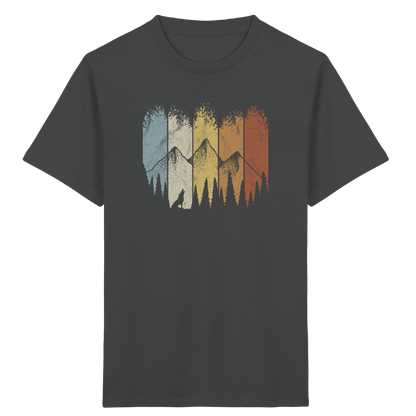Retro Wald, Berge und Wolf  - Kids Organic Shirt