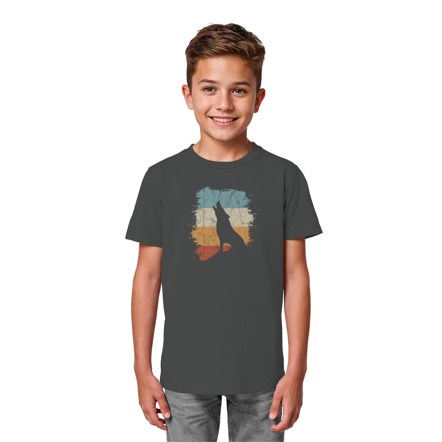 Retro Style lässig heulender Wolf  - Kids Organic Shirt