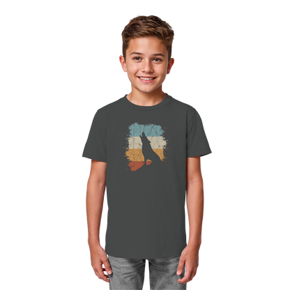 Retro Style lässig heulender Wolf  - Kids Organic Shirt