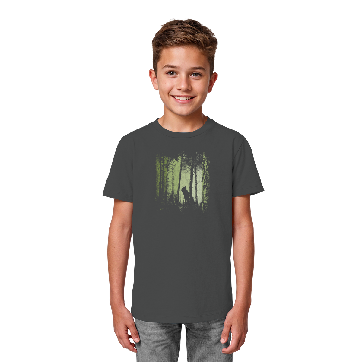 Luchs Wildkatze im Zwielicht Wald - Kids Organic Shirt