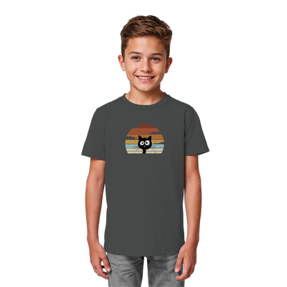 Retro schwarze Katze vor Sonnenuntergang - Kids Organic Shirt