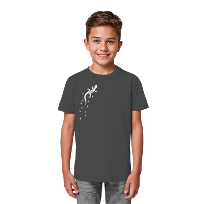 Gecko Eidechse Silhouette hell - Kids Organic Shirt