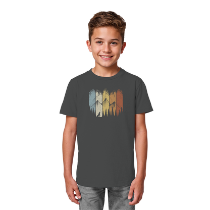 Retro Wald, Berge und Wolf  - Kids Organic Shirt