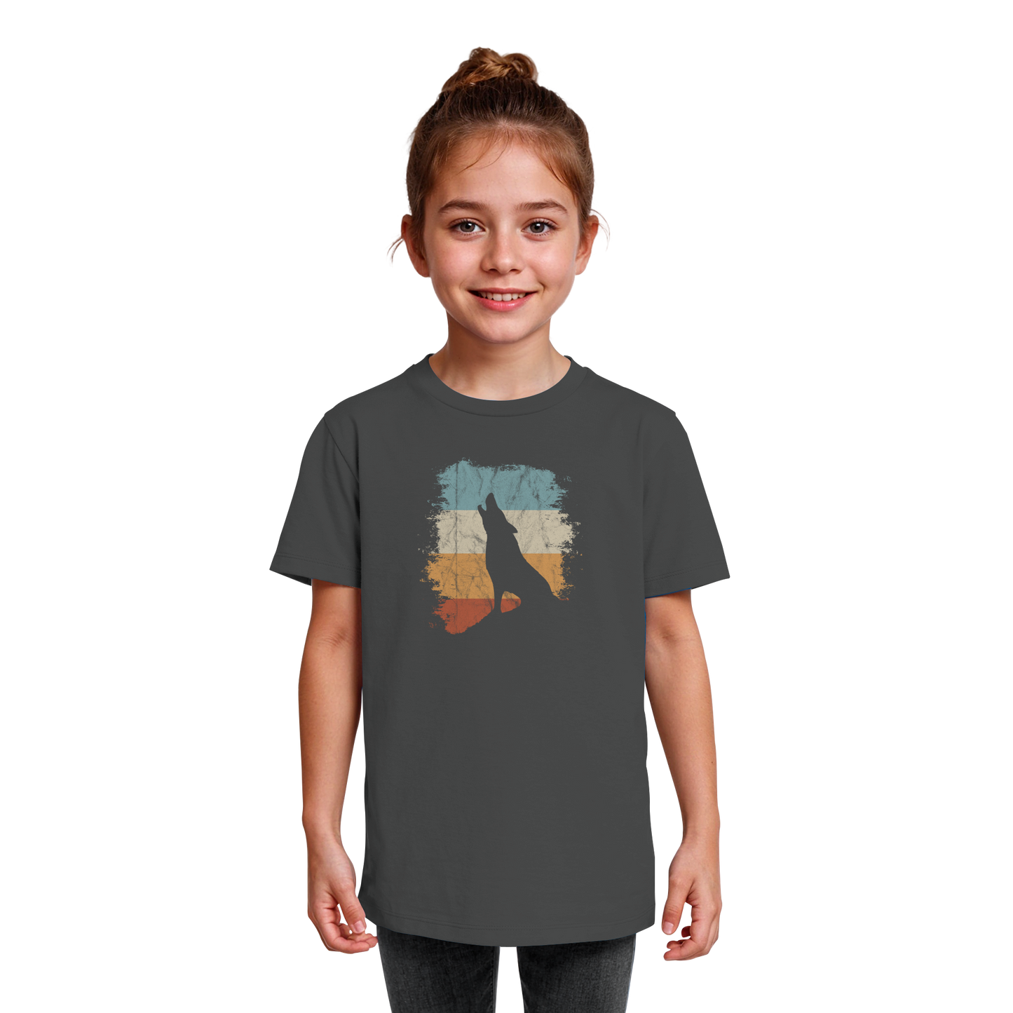 Retro Style lässig heulender Wolf  - Kids Organic Shirt