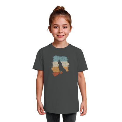 Retro Style lässig heulender Wolf  - Kids Organic Shirt