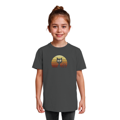Katze vor Retro Sonnenuntergang - Kids Organic Shirt