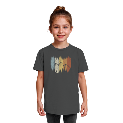 Retro Wald, Berge und Wolf  - Kids Organic Shirt