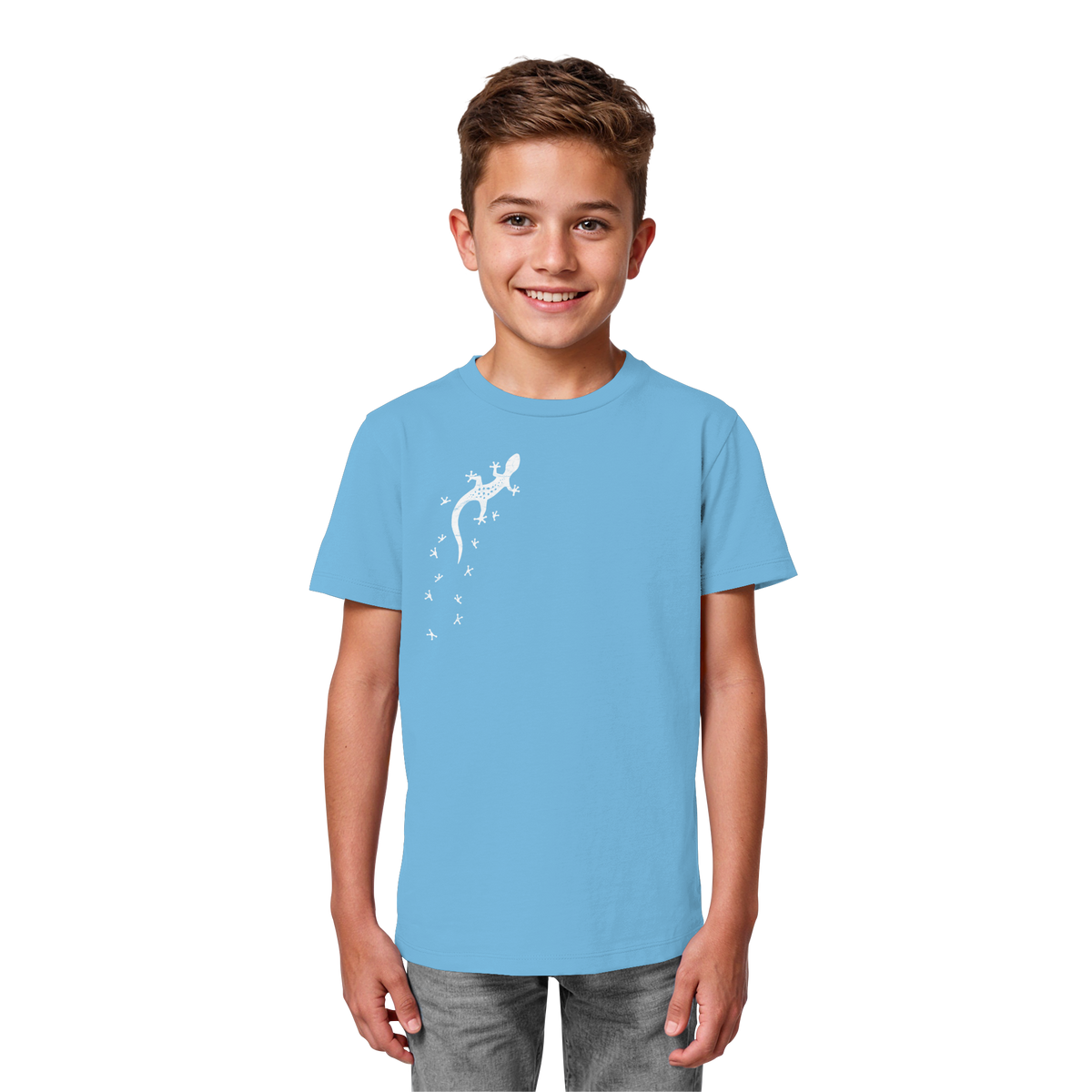 Gecko Eidechse Silhouette hell - Kids Organic Shirt