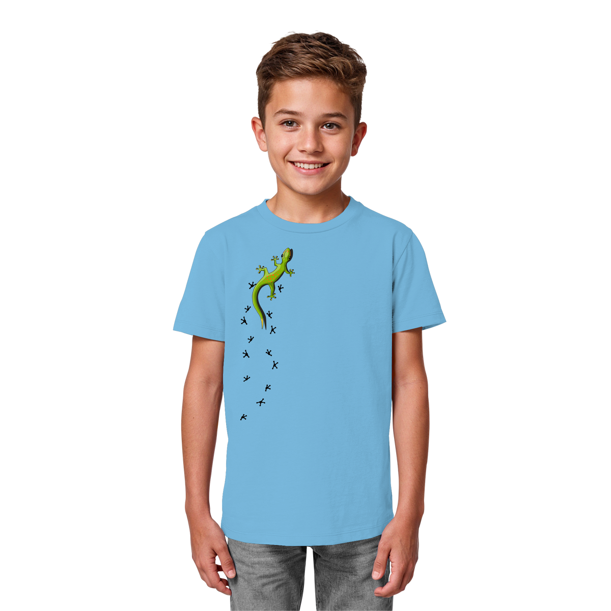 Kletternder Gecko mit Spuren - Kids Organic Shirt