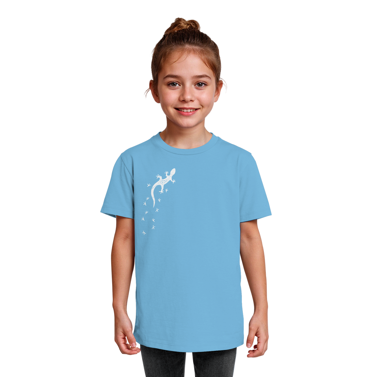 Gecko Eidechse Silhouette hell - Kids Organic Shirt
