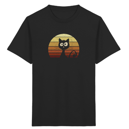 Katze vor Retro Sonnenuntergang - Kids Organic Shirt
