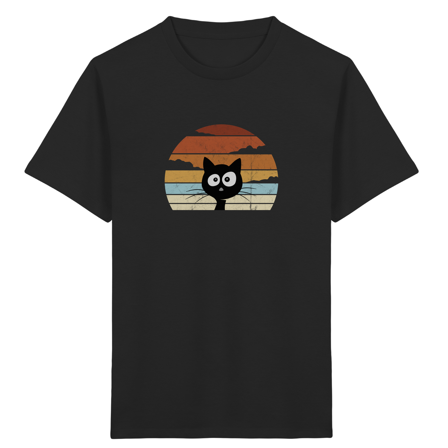Retro schwarze Katze vor Sonnenuntergang - Kids Organic Shirt