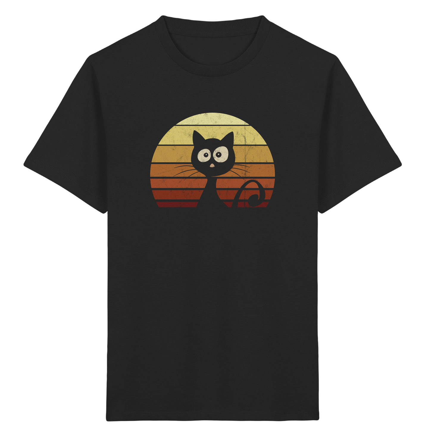 Katze vor Retro Sonnenuntergang - Kids Organic Shirt