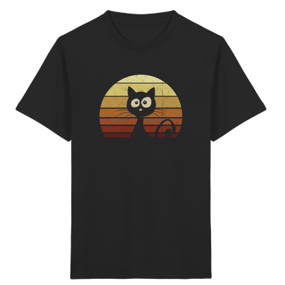 Katze vor Retro Sonnenuntergang - Kids Organic Shirt