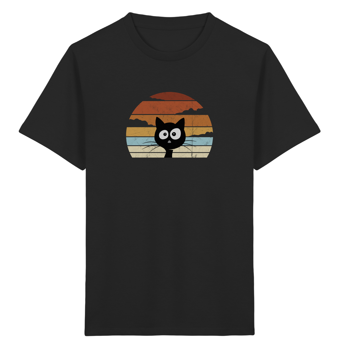 Retro schwarze Katze vor Sonnenuntergang - Kids Organic Shirt