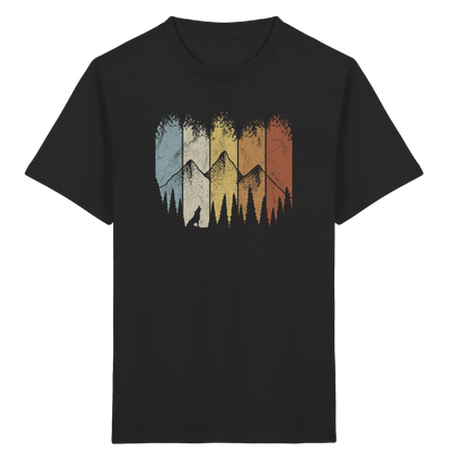Retro Wald, Berge und Wolf  - Kids Organic Shirt