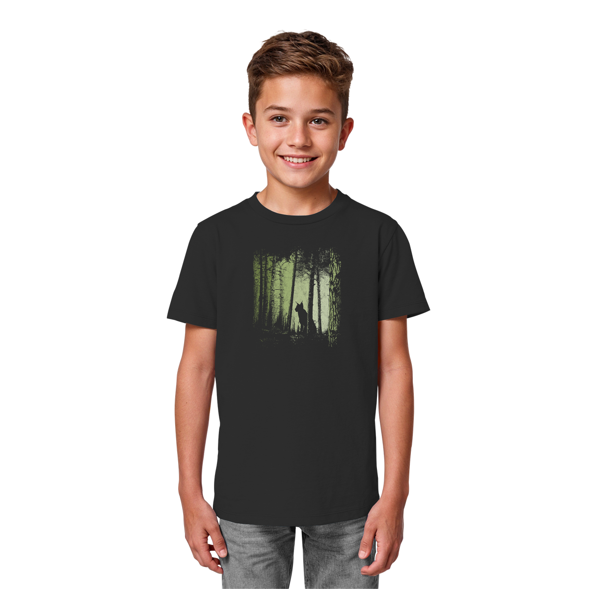 Luchs Wildkatze im Zwielicht Wald - Kids Organic Shirt
