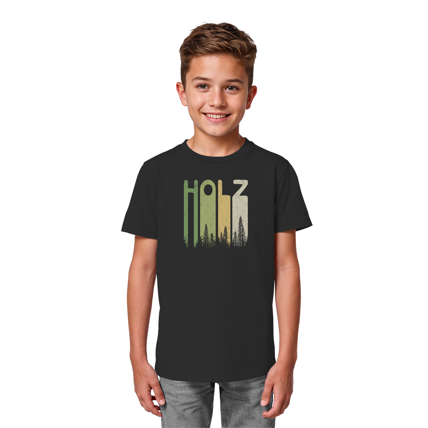 Holz Retro Wald Schriftzug - Kids Organic Shirt