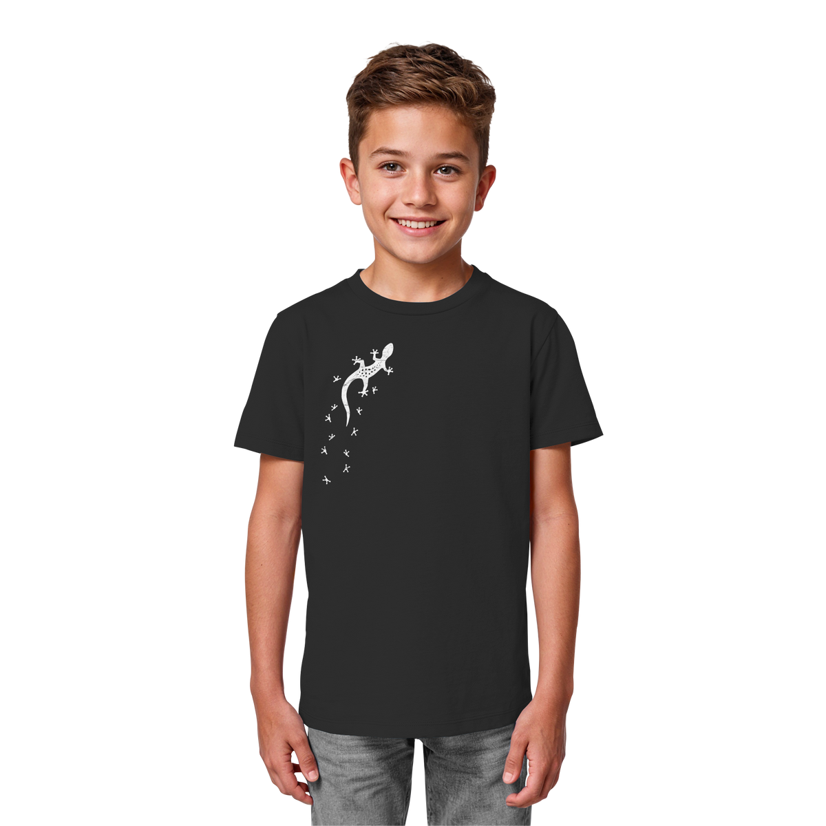 Gecko Eidechse Silhouette hell - Kids Organic Shirt