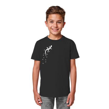 Gecko Eidechse Silhouette hell - Kids Organic Shirt