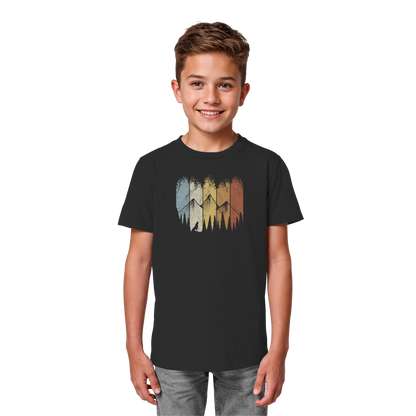 Retro Wald, Berge und Wolf  - Kids Organic Shirt