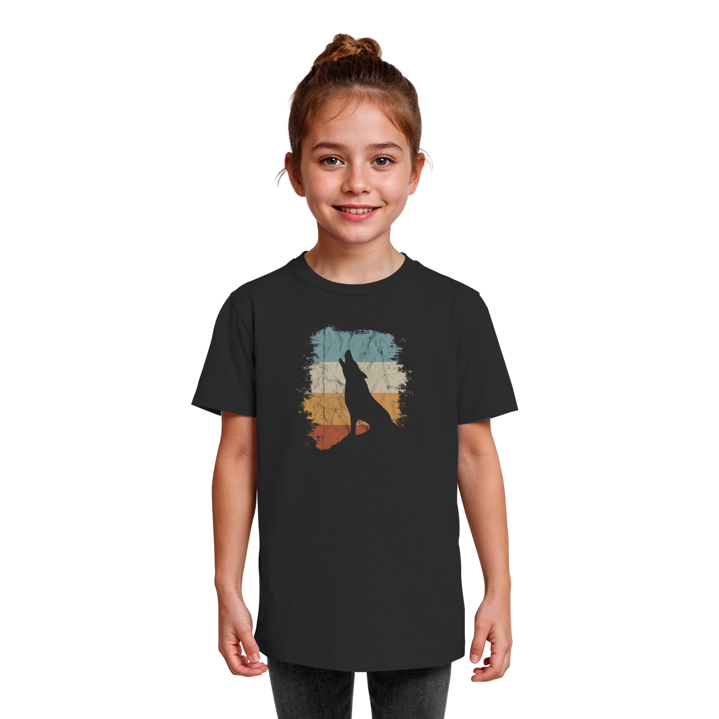 Retro Style lässig heulender Wolf  - Kids Organic Shirt