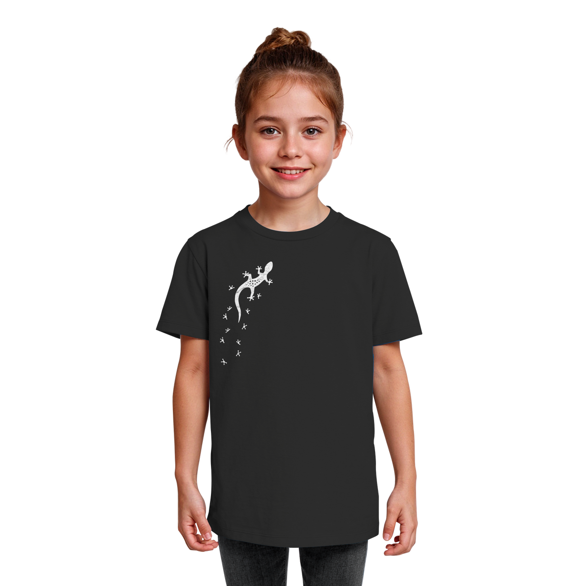 Gecko Eidechse Silhouette hell - Kids Organic Shirt