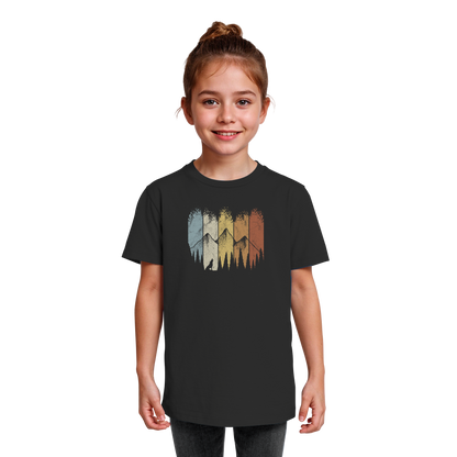 Retro Wald, Berge und Wolf  - Kids Organic Shirt