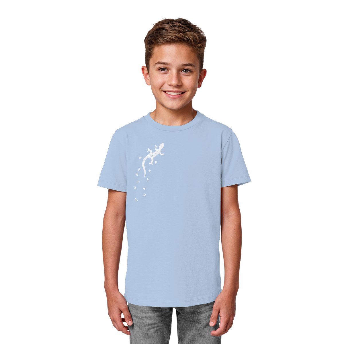 Gecko Eidechse Silhouette hell - Kids Organic Shirt
