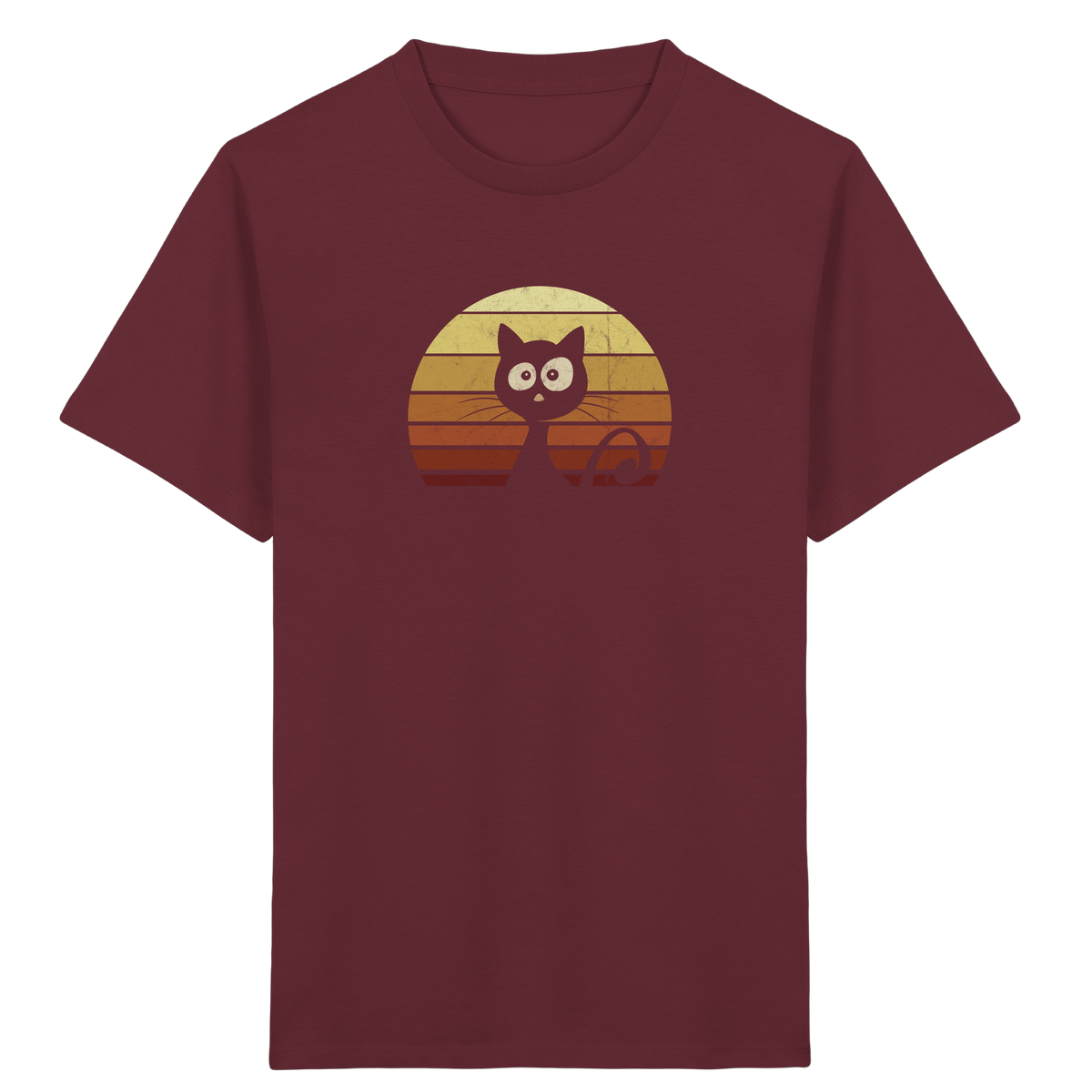 Katze vor Retro Sonnenuntergang - Kids Organic Shirt