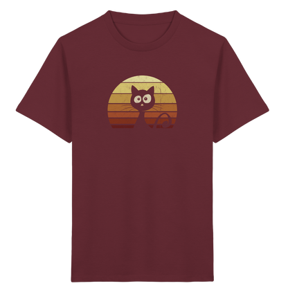 Katze vor Retro Sonnenuntergang - Kids Organic Shirt
