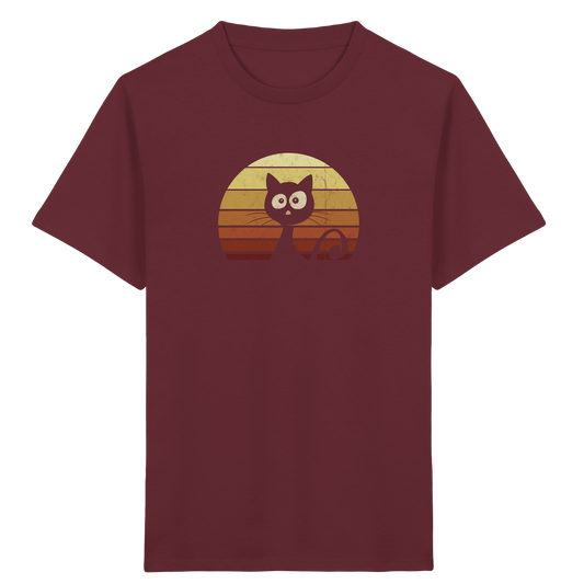 Katze vor Retro Sonnenuntergang - Kids Organic Shirt