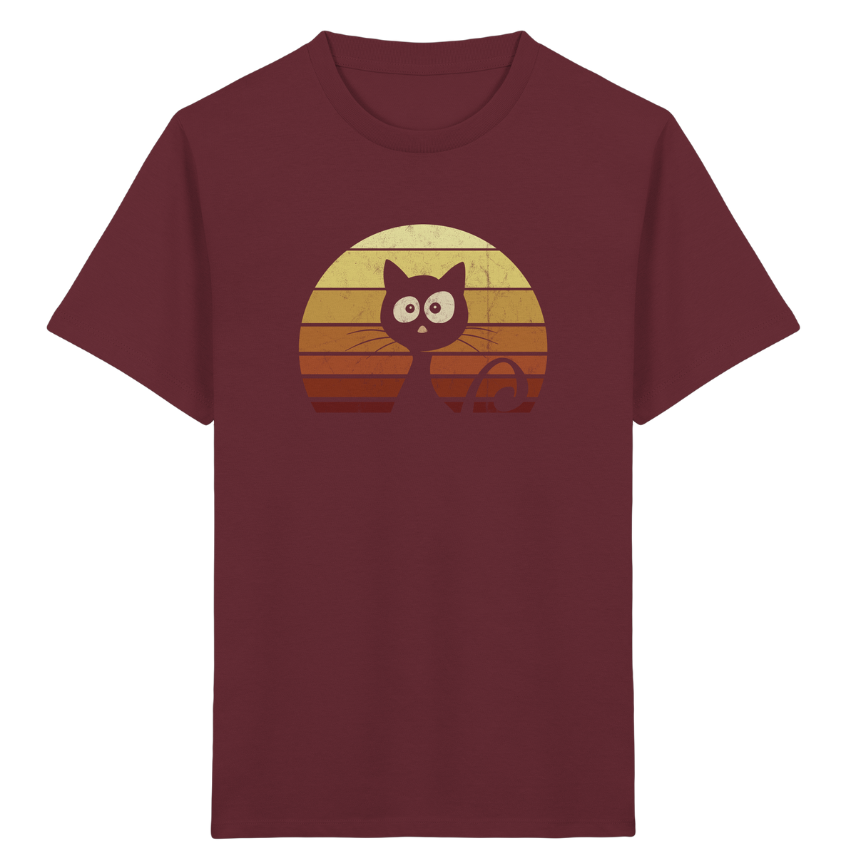 Katze vor Retro Sonnenuntergang - Kids Organic Shirt