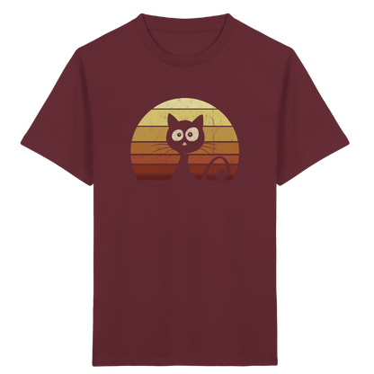 Katze vor Retro Sonnenuntergang - Kids Organic Shirt