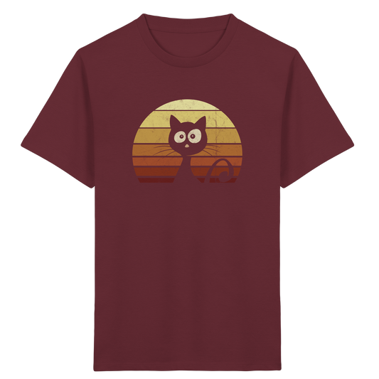 Katze vor Retro Sonnenuntergang - Kids Organic Shirt