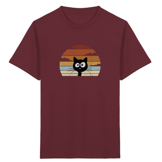 Retro schwarze Katze vor Sonnenuntergang - Kids Organic Shirt
