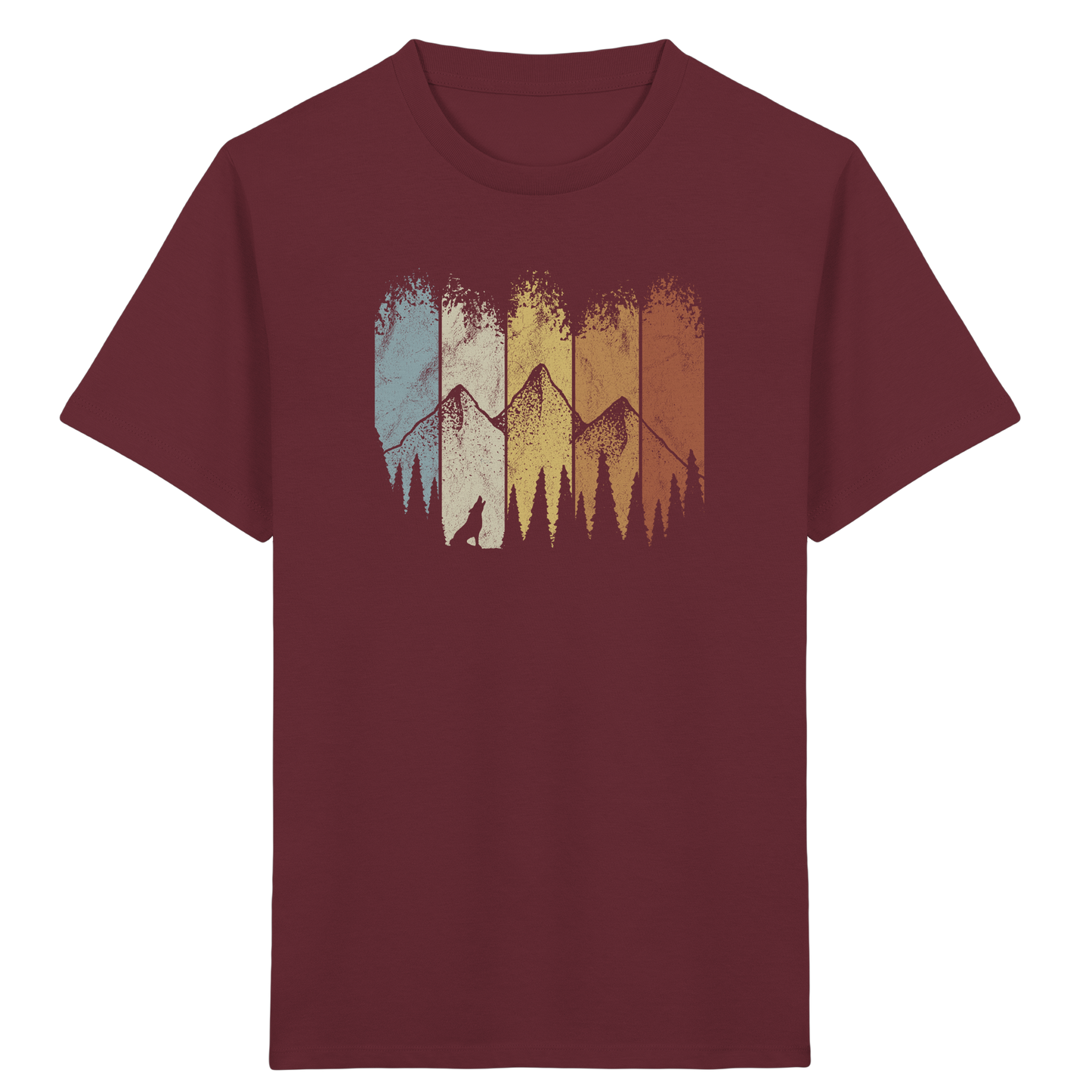 Retro Wald, Berge und Wolf  - Kids Organic Shirt