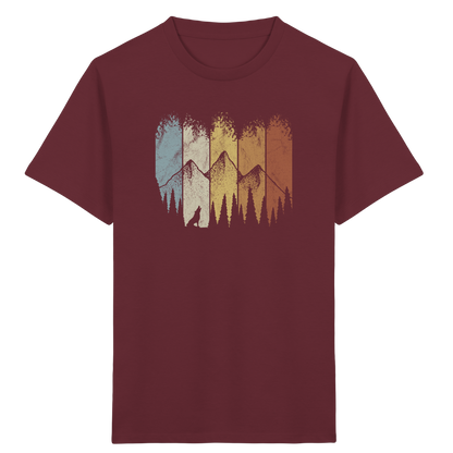 Retro Wald, Berge und Wolf  - Kids Organic Shirt