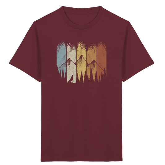 Retro Wald, Berge und Wolf  - Kids Organic Shirt