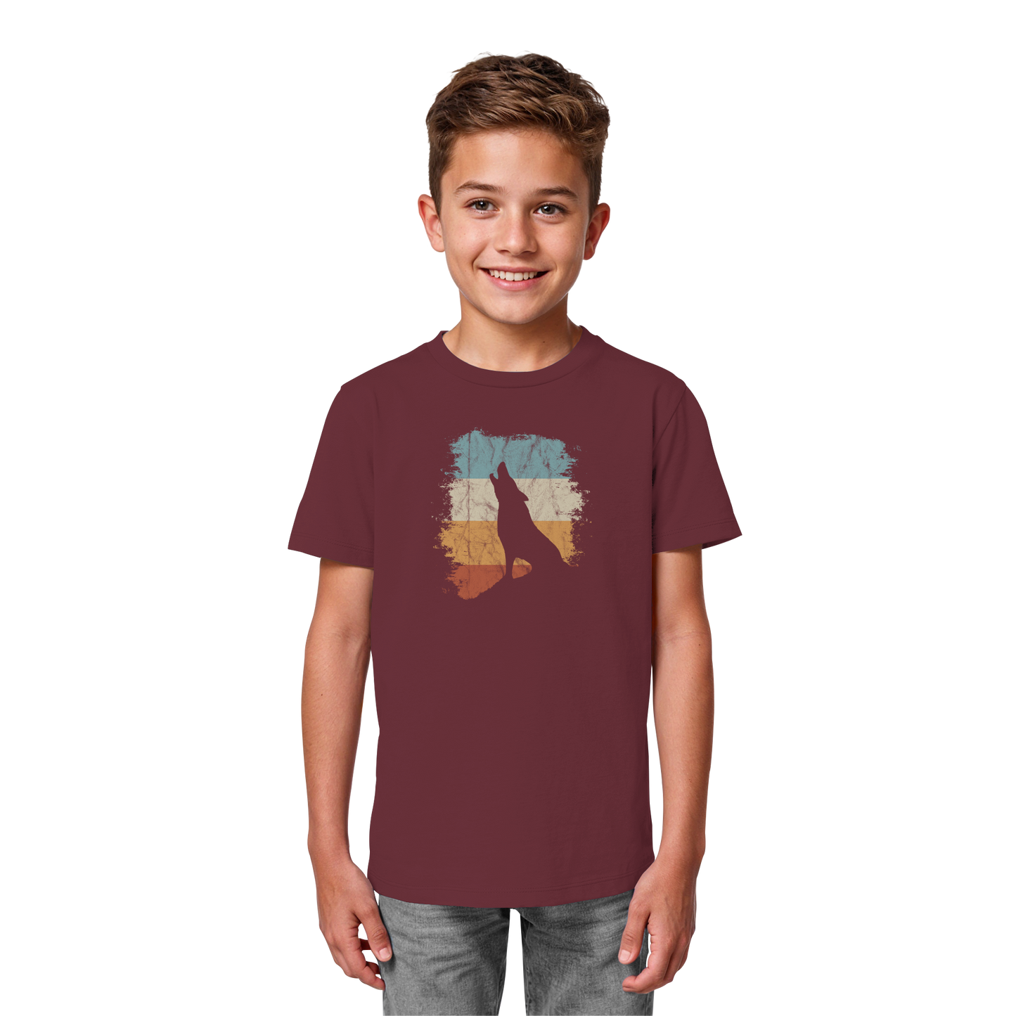 Retro Style lässig heulender Wolf  - Kids Organic Shirt