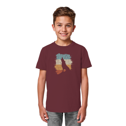 Retro Style lässig heulender Wolf  - Kids Organic Shirt