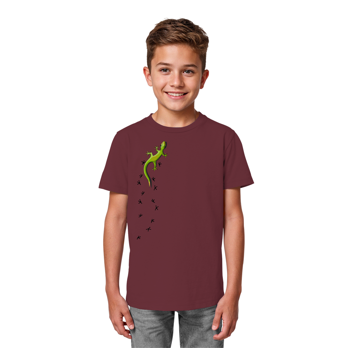 Kletternder Gecko mit Spuren - Kids Organic Shirt