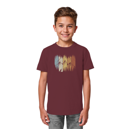 Retro Wald, Berge und Wolf  - Kids Organic Shirt