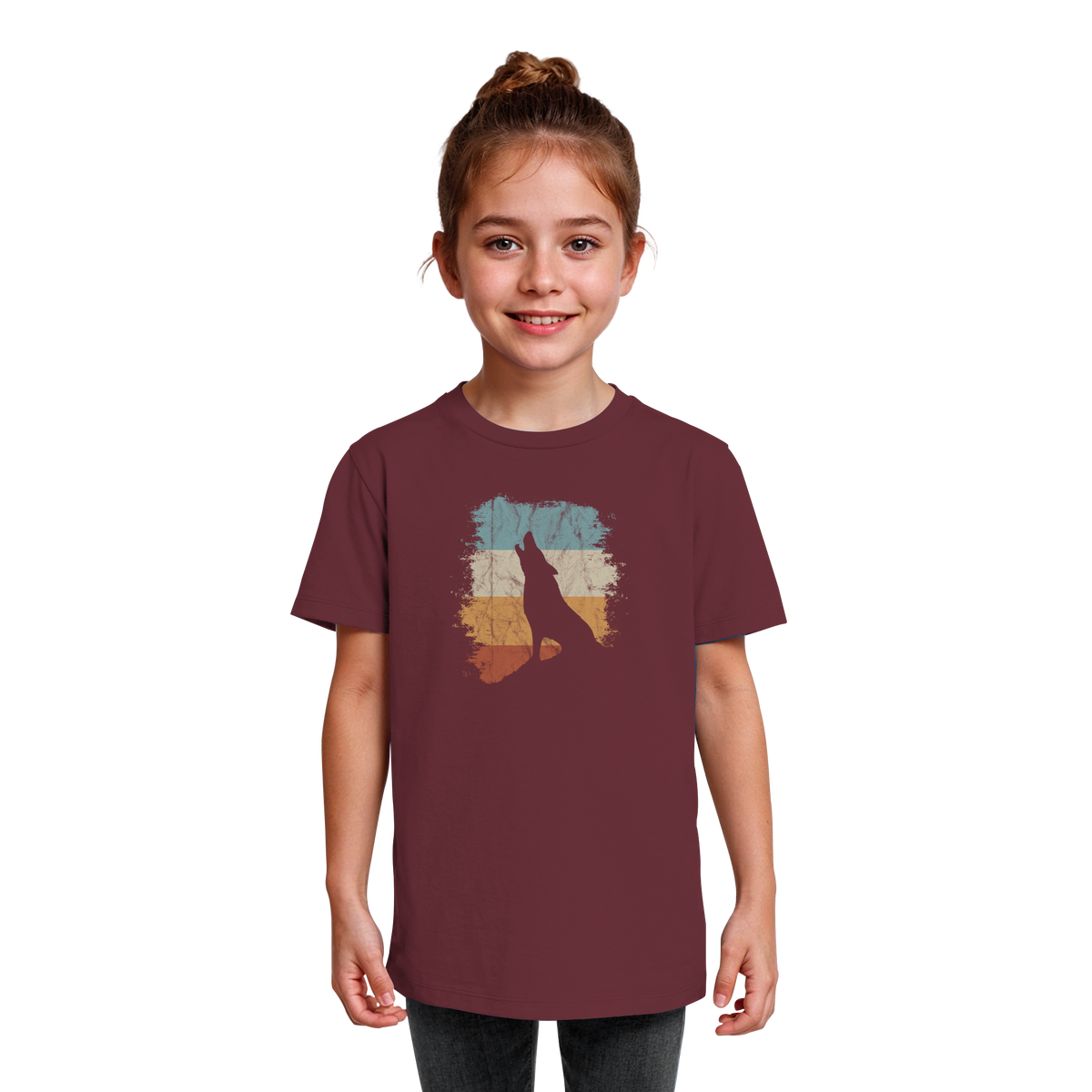 Retro Style lässig heulender Wolf  - Kids Organic Shirt