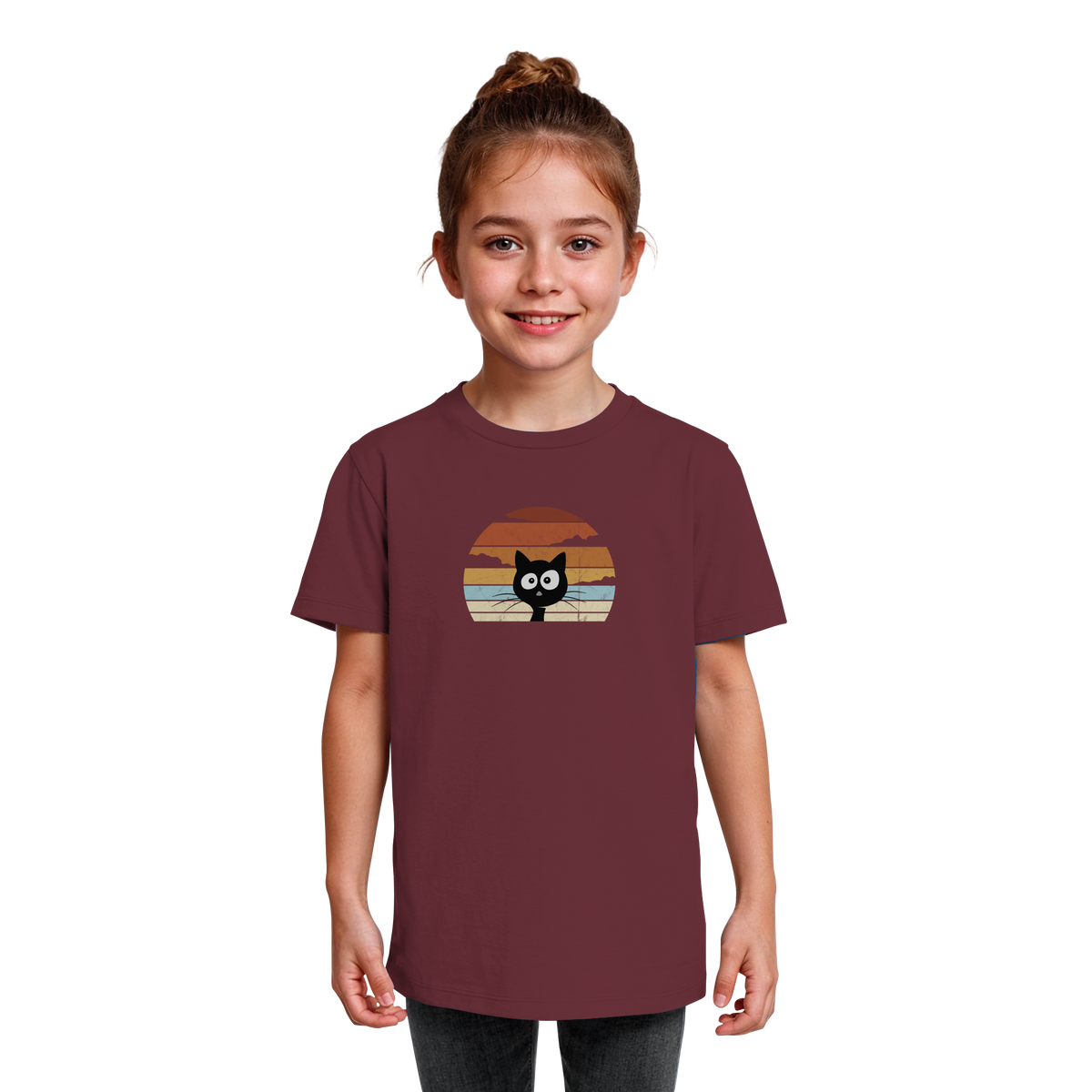 Retro schwarze Katze vor Sonnenuntergang - Kids Organic Shirt