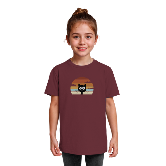 Retro schwarze Katze vor Sonnenuntergang - Kids Organic Shirt
