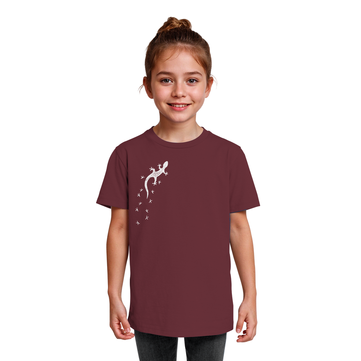 Gecko Eidechse Silhouette hell - Kids Organic Shirt