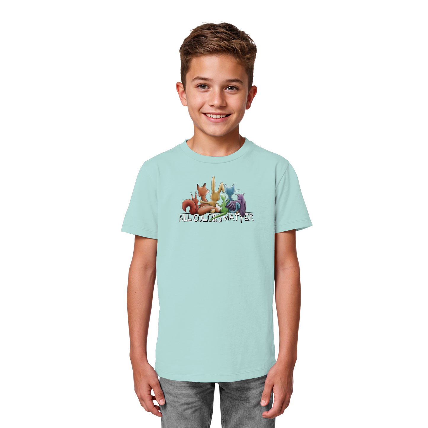 All Colors Matter! Regenbogen Tiere für Vielfalt - Kids Organic Shirt